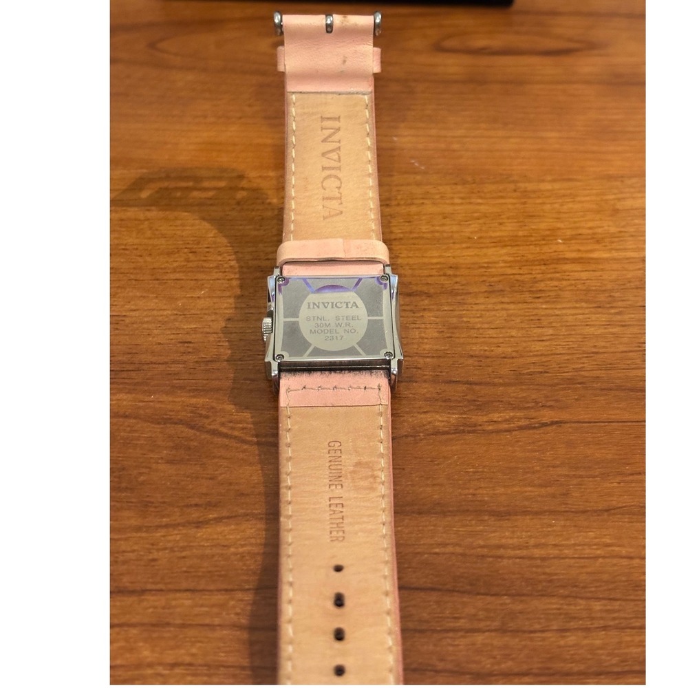 Invicta 2317 Womens Square Pink Dial Stainless Steel Leather Watch - Picture 5 of 9